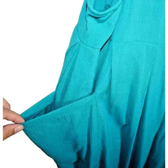Vintage 90s Caroline Wells Sleeveless Teal Midi Dress with Pockets, Size 18W - Picture 6 of 10